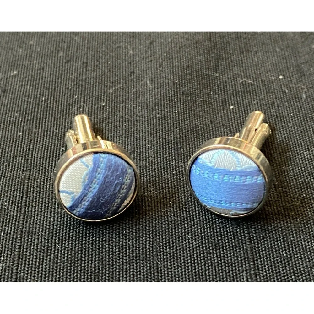 Blue Fabric Silver Tone Cufflinks
